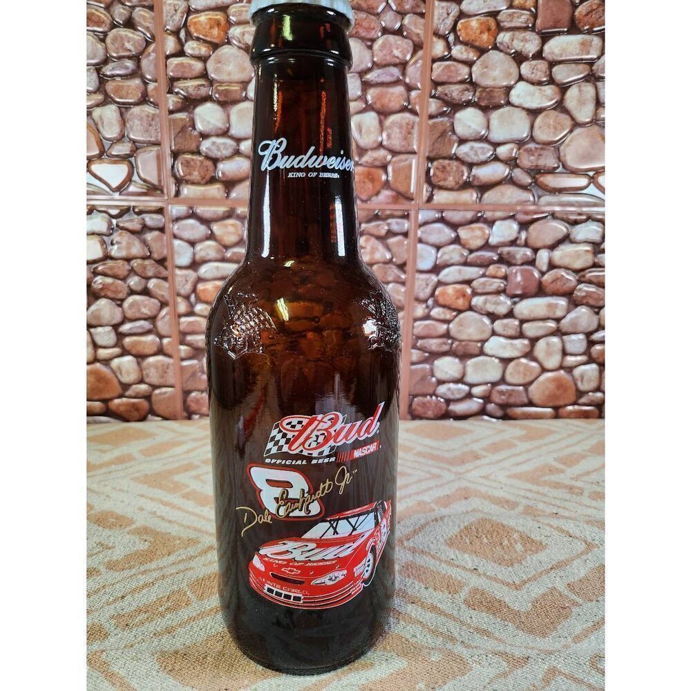 Budweiser Dale Earnhardt Jr Car King Pitcher 15" Glass Beer Bottle 64oz Embossed